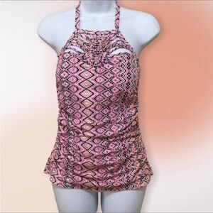 Island Escape Shirred Pink Rinconi Tankini Top Size 6‎
